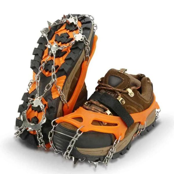 Acessórios 8 dentes de aço inoxidável pinça de gelo pico para sapatos anti deslizamento escalada neve crampons corrente garras apertos sapato botas capa