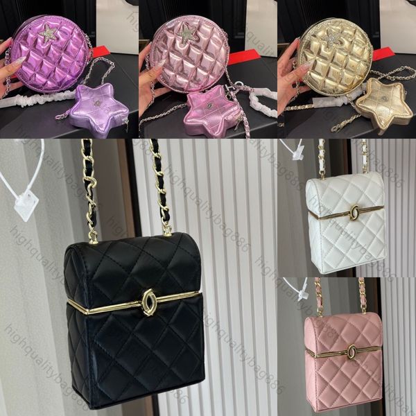 Nuova borsa di design di alta qualità pochette da donna di lussoBorsa per il trucco argyle Chaintiao pelle di pecora moda stile occidentale Piccola borsa rotonda Borsa a tracolla Borsa a catena