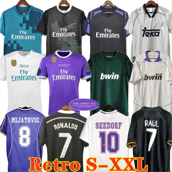 Retro Real Madrids Futbol Formaları Uzun Kollu Futbol Gömlekleri Guti Ramos Seedorf Carlos 10 11 12 13 14 15 16 17 Ronaldo Zidane Kaka Raul Finalleri 00 02 03 04 05 06 07
