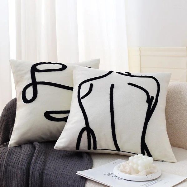 Travesseiro 2024 arte geométrica abstrata capa bordada ins algodão lona caso de pelúcia moderno minimalismo travesseiros decoração casa