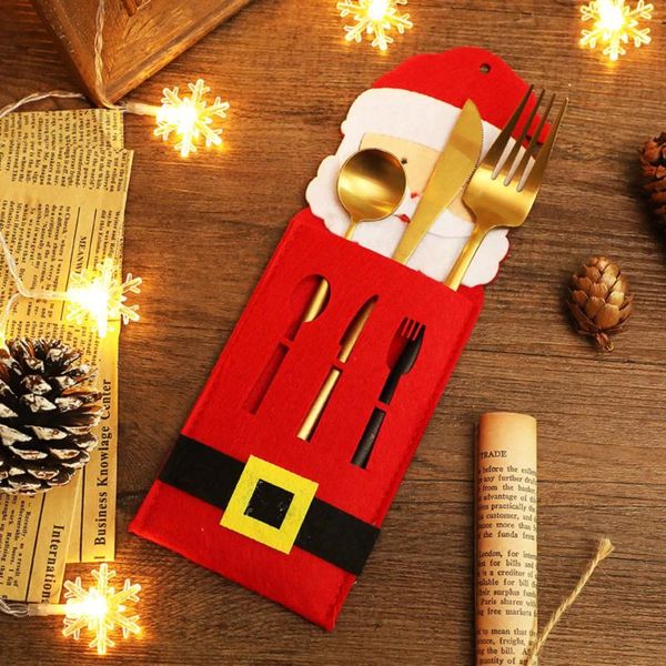 Party Dekoration 3 stücke Santa Hut Rentier Weihnachten Jahr Tasche Gabel Messer Besteck Halter Tasche Hause Tisch Abendessen Geschirr 25