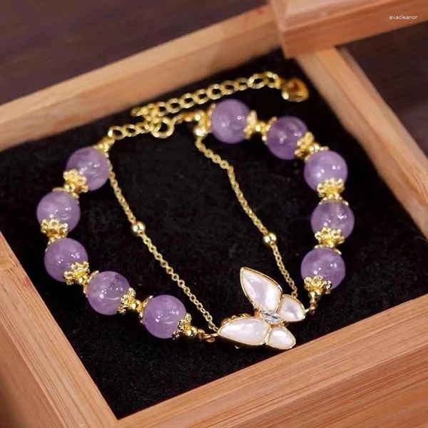 Bracciale con ciondolo a forma di farfalla con perline viola a doppio strato per regali di gioielli di moda per ragazze da donna