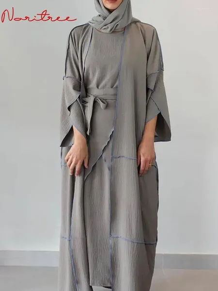 Abbigliamento etnico 3 pezzi Djellaba set abito musulmano 3 pezzi abiti eleganti lunghi abaya islamici donne abbigliamento modesto EID WY149