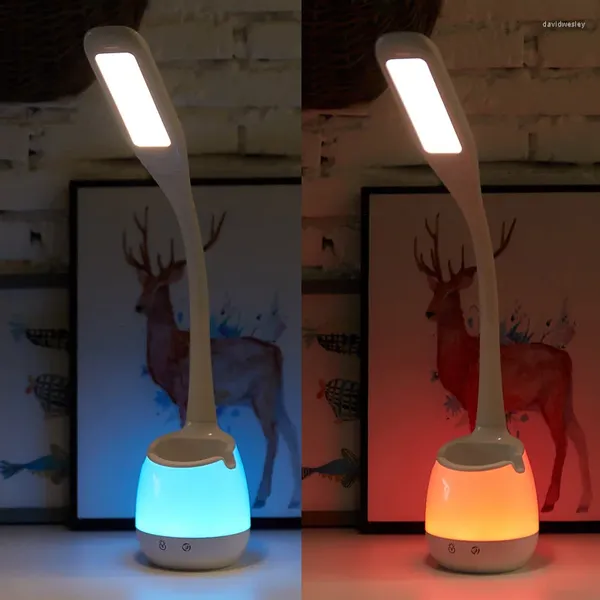 Tischlampen LED wiederaufladbare Schreibtischlampe mit RGB Bunte Nachtlicht Stifthalter Telefonständer für Kinder Kinder Lesestudie