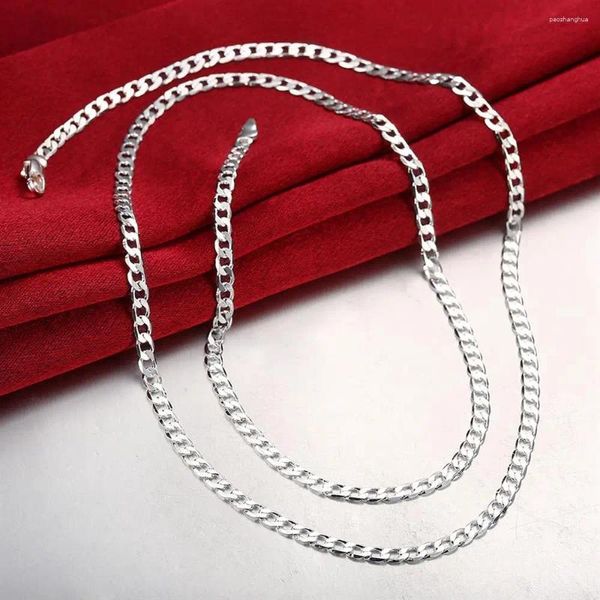 Correntes tendência mulheres 925 carimbado prata clássico fino 4mm cadeia lateral colares 16-30 polegadas festa jóias presentes de natal
