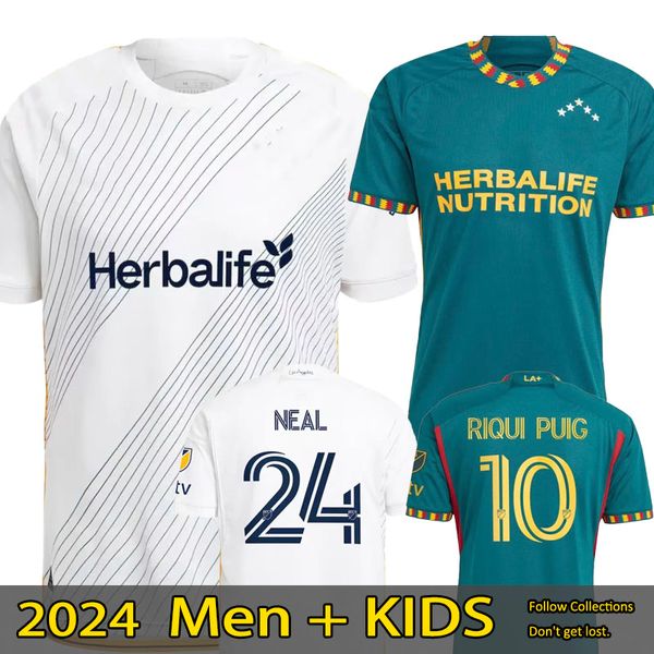 MLs 2024 2025 LA Galaxy Soccer Jersey Kid Kit Man Major League Los Angeles 24-25 Camisa de futebol Casa primária Branco Angeleno Fora Verde BRUGMAN RIQUI PUIG JOVELJIC NEAL