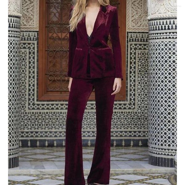 Herrenanzüge Damen Samtstoff Modedesign Zweiteiliger Businessanzug Arbeitskleidung Elegante Sets One Button Jacke Damenbekleidung