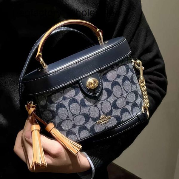 Balcão de alta qualidade exclusivo elegante bolsa olai novo xiangbulei denim ombro único saco msenger flor antiga borla caixa saco maquiagem