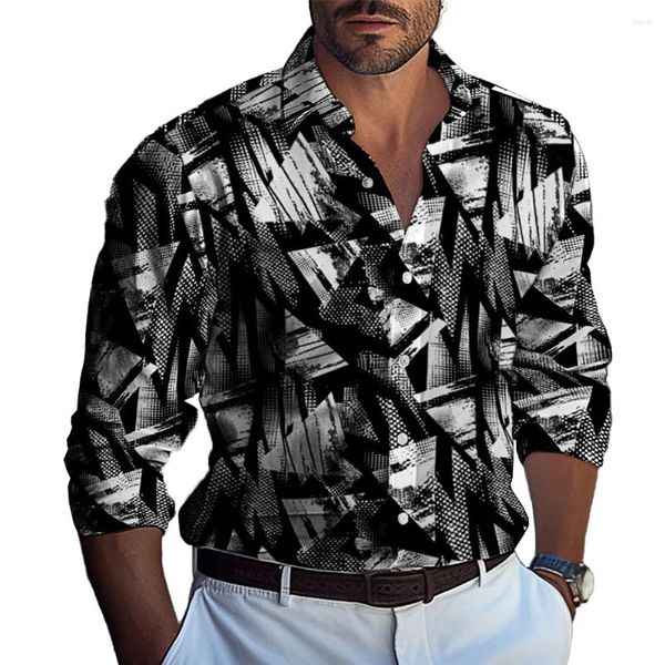 Camicie casual da uomo T-shirt Camicia Giornaliera con risvolto Scollo a maniche lunghe Maschile Muscle Party T Dress Up Colletto a fascia stampato