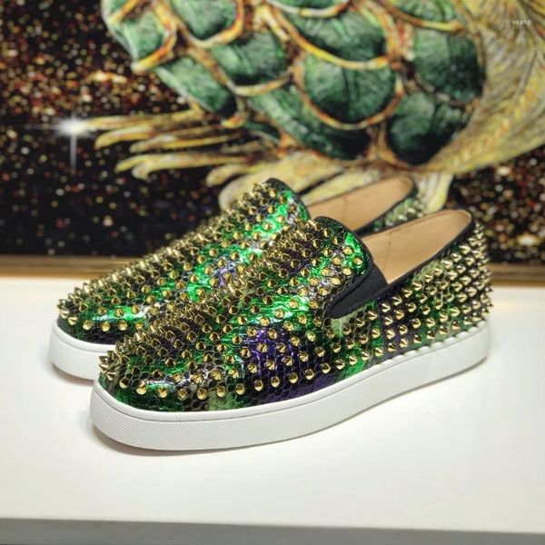 Scarpe casual - vendita in pelle serpente verde pieno di chiodi un pedale maschio e femmina stella rete rossa bassa