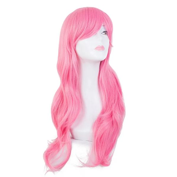 Perucas rosa peruca feishow sintético resistente ao calor longo ondulado inclinado franja cabelo dos desenhos animados traje halloween carnaval cosplay hairpieces