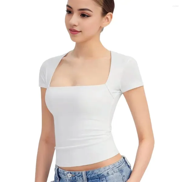 Damenblusen, Damen-Slim-Fit-Sommer-Top, elegante Bluse im Pendler-Stil, stilvolles T-Shirt mit quadratischem Ausschnitt und kurzen Ärmeln