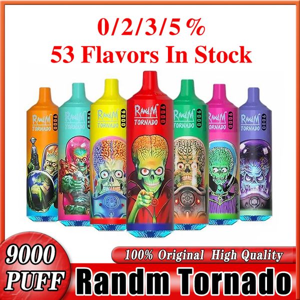 Original Randm Tornado 9000 sbuffi Sigarette usa e getta 9k a vape a vapori di vaporizzatura elettronica Cigs da 0,8ohm a rete da 18 ml Batteria di baccello da 18 ml ricaricabile 0% 2% 3% 5% VAPOR Instock