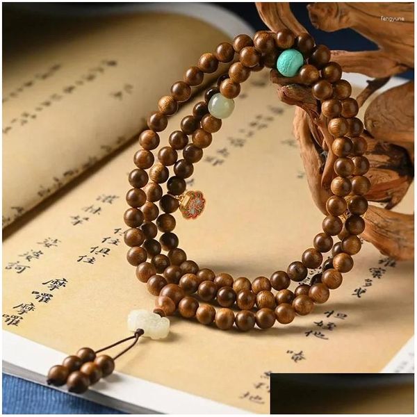 Collane con ciondolo Vietnam Aloe Legno a mano Stringa di trasferimento Perline Bracciale Buddha Uomini e donne Amanti Collana con rosario Goccia all'ingrosso De Ot2T8