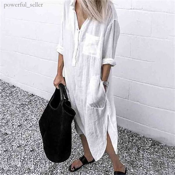 Vestido de verão para mulheres, camisa maxi de linho, vestidos elegantes, casuais, túnica feminina, plus size 5xl, vestido longo branco 172