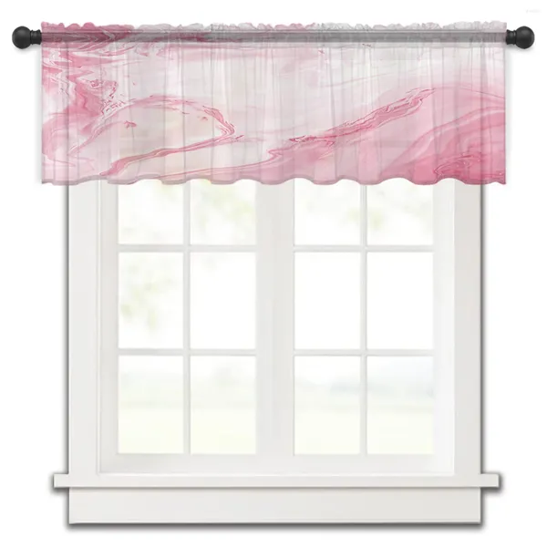 Cortina de textura fluida de mármore rosa cortinas de cozinha tule transparente curto sala de estar decoração de casa voile