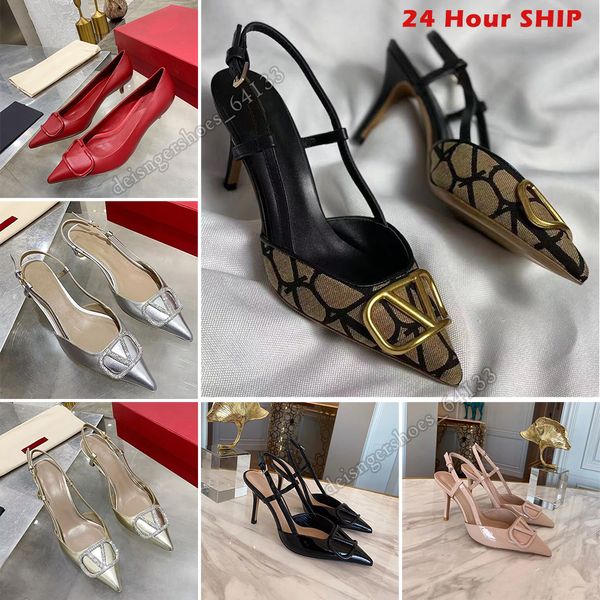 Top Luxurys Damen Sandalen Designer High Heels Damen Kleid Klassiker Metallschnalle 4 cm 6 cm 8 cm 10 cm Dünner Absatz Spitzschuh Schwarz Nude Rot Hochzeitsschuhe Größe 35-42