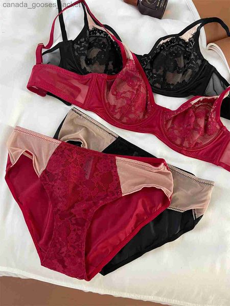 Sutiãs lingerie sexy renda reunida com anel de aço conjunto de sutiã feminino ajustado confortável sutiãs traseiros três fileiras fivela c24315