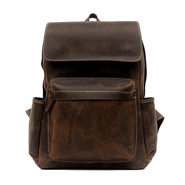 Yeni orijinal deri sırt çantası erkekler vintage dizüstü bilgisayar çılgın at inek deri sırt çantaları okul çantası seyahat sırt çantası erkek çanta adamı