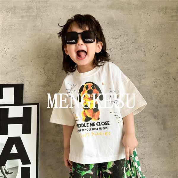 Kinder Cartoon Hund Brief gedruckt T-Shirt 2024 Sommer Kinder Tie-Dye Denim halbe Shorts Jungen Baumwolle Kurzarm Casual Tops Kleidung Z7275