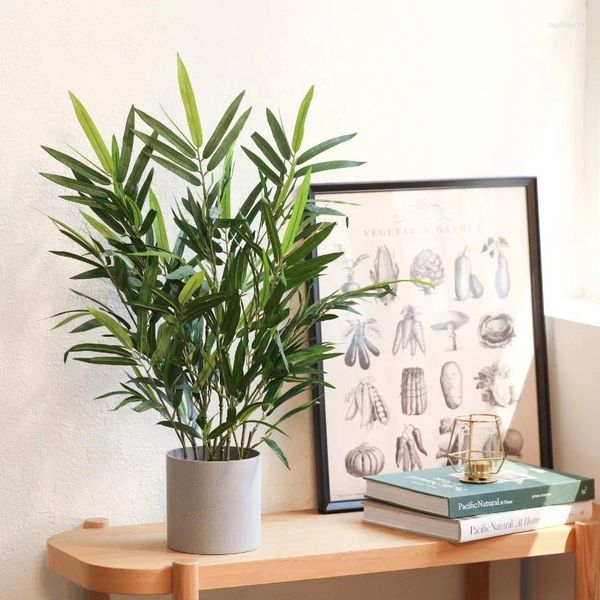 Fiori decorativi 76,2 cm pianta artificiale in vaso in bambù verde, grigio, melamina, decorazione della stanza
