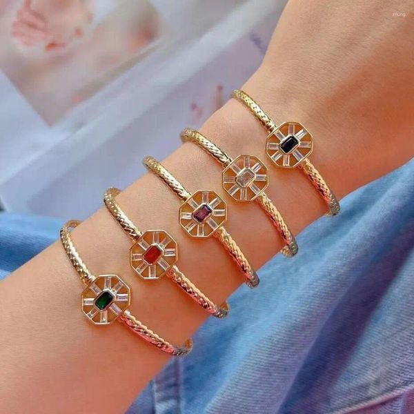 Bangle 5 Pcs Moda Camadas Cubic Zircon Geometria Pulseiras 18K Banhado A Ouro Cz Charm Bangles Atacado Mulheres Festa de Casamento Jóias