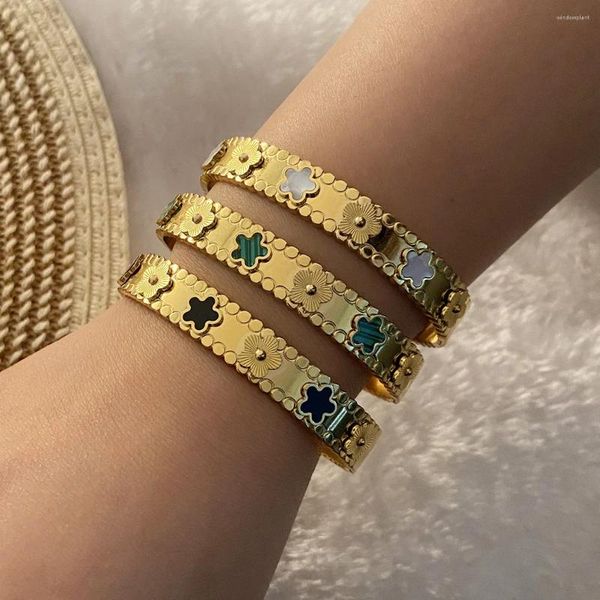 Pulseira de aço inoxidável banhado a ouro bonito flor pulseiras shell acessório moda vintage jóias pulseira mulheres adolescente meninas