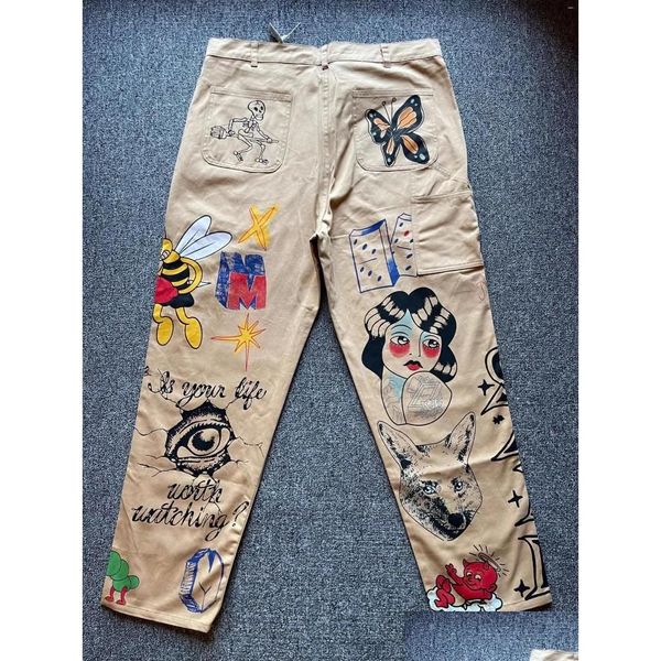 Pantaloni da uomo 23Ss Style Vintage Cartoon Animal Print Iti Hand Cargo Uomo Donna Pantaloni Drop Delivery Abbigliamento Abbigliamento Otfxu