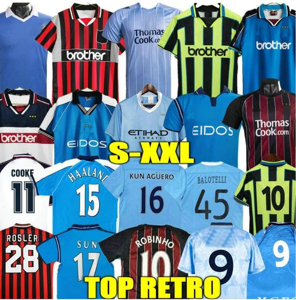 Toure Yaya Balotelli Retro Camisas de Futebol 11 12 City Classic Final 2011 2012 Homem Kun Aguero Dickov Tevez Haaland Goater 98 99 01 Camisa de Futebol Vintage Kompany 88 89 TTT