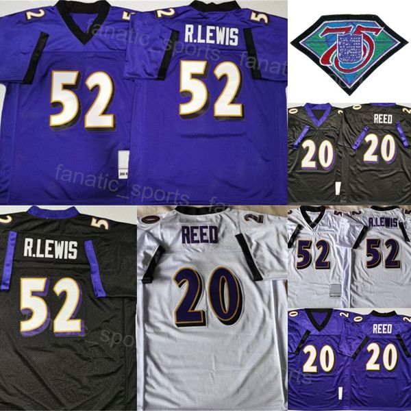 2004 2006 Vintage Football 52 Ray Lewis Retro-Trikot 20 Ed Reed Uniform 75. Jubiläum Schwarz Lila Weiß Team für Sportfans Atmungsaktive reine Baumwolle oben aufgenäht