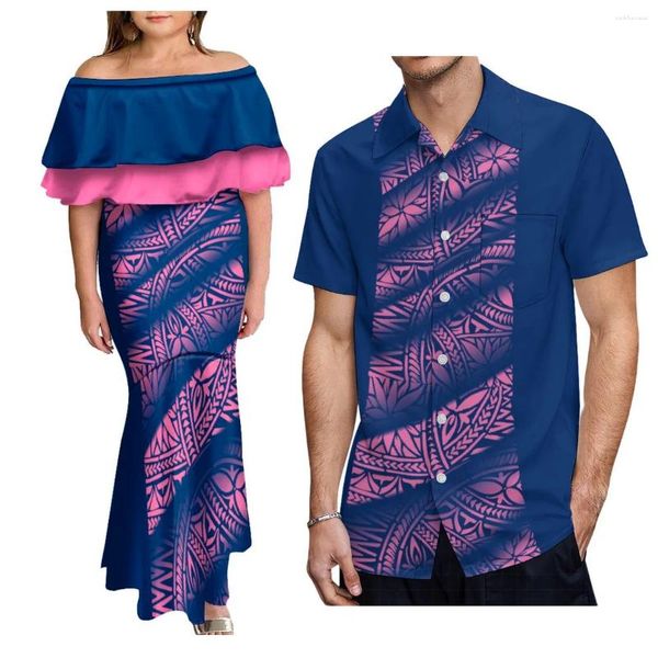 Бальные платья Летнее женское платье с открытыми плечами Элегантная юбка-рыбий хвост с мужской рубашкой Полинезийский дизайн Костюм для пары на заказ