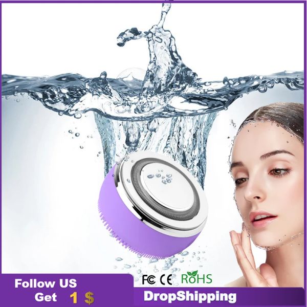 Dispositivos EMS Elétrica Escova de Limpeza Facial LED Fototerapia Aperto de Pele Massageador Facial Silicone Escovas de Limpeza Esfoliante Facial