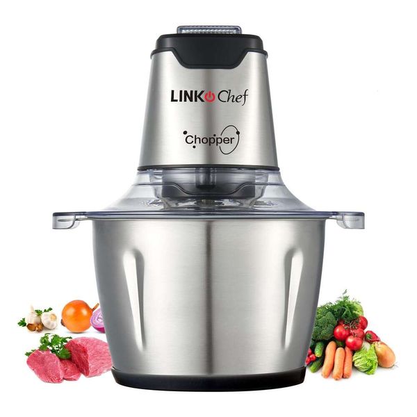 Linkchef Tritatutto Elettrico 2 Litri, Purea, Mescolare e Tritare, Tritacarne in Acciaio Inox Senza BPA Adatto per Cucine, Carne, Verdure, Cipolle,