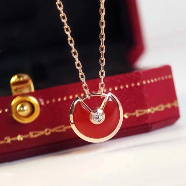 Marke original 18K Gold Amulett Halskette für Frauen Rose reines Silber rot Jade Chalcedon weiß Fritillaria Schlüsselbeinkette vierblättriges Kleeblatt Sicherheitstalisman trendy