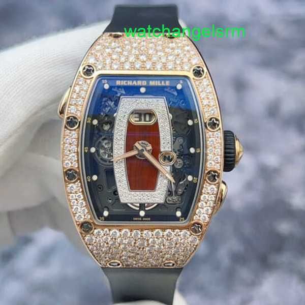 RM Relógio Atemporal Relógio Rm037 Floco de Neve Diamante Lábio Vermelho 18k Material Ouro Rosa Exibição de Data Feminino