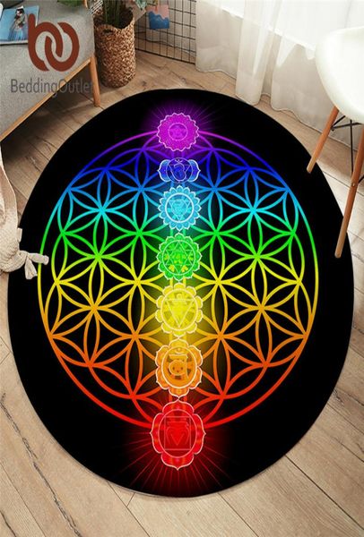 Beddingoutlet chakra tapetes redondos para sala de estar tema zen casa tapete colorido flor da vida quarto tapete decoração casa 20124119167