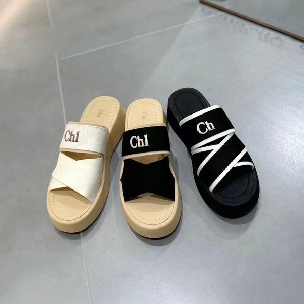 Luxurys Designer Slayt Bayan Sandal Terlik Moda Yaz Plajı Mila Mule 2024 Yeni Stil Havuz Loafer Düz Erkek Kaydırıcılar Kapalı Platform Güzel Sandale Canvas Lady