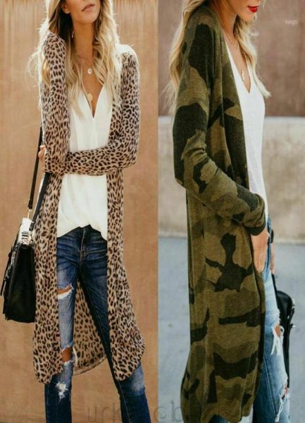 Women039s Blusen Shirts Damen Frühling Leopard Camouflage Kimono Cardigan vorne offen Boho Camo Langarm Mantel Jacke Top18643215