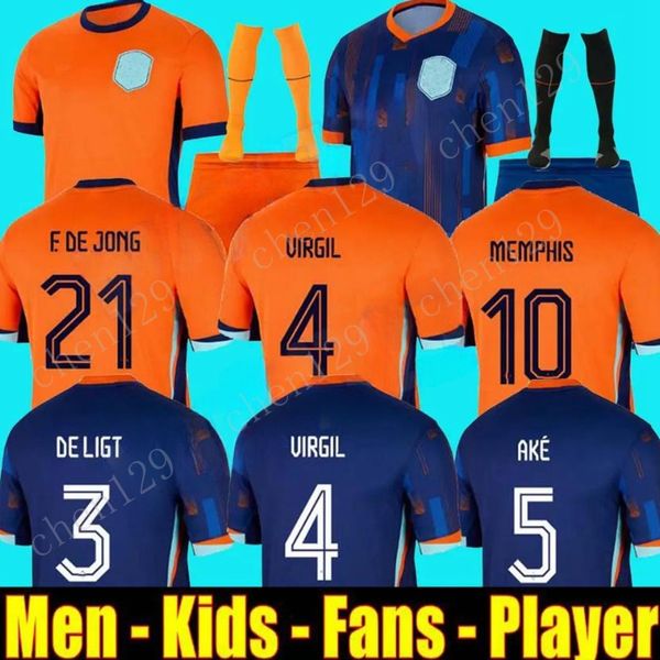 24 25 Holanda Memphis European Holland Club Soccer Jersey 2024 EURO CUP 2025 Camisa de futebol da equipe nacional holandesa Kit de crianças Kit completo