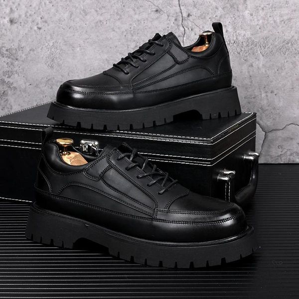 Sapatos casuais masculinos moda festa banquete vestido plataforma preto tendência rendas oxfords sapato respirável tênis de couro genuíno calçado