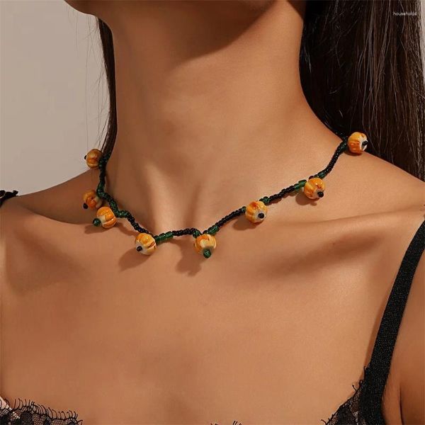 Correntes Europeias e Americanas Ins Abóbora Colar Conjunto Mulheres Vintage Moda Handtecido Pulseira Frisada Halloween Jóias