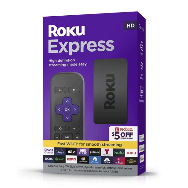 Dispositivo de streaming Roku Express HD com cabo HDMI de alta velocidade, controle remoto padrão (sem controles de TV) e Wi-Fi rápido