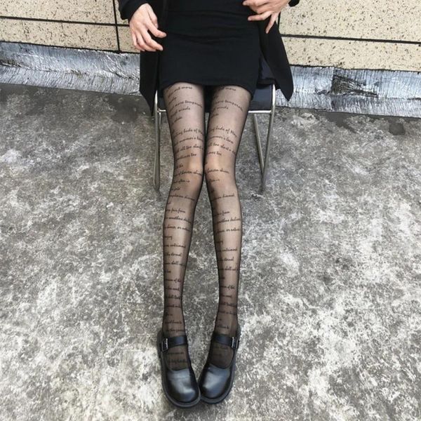 Mulheres meias carta impressão meias meia-calça clubwear sexy crotchless sheer collants para