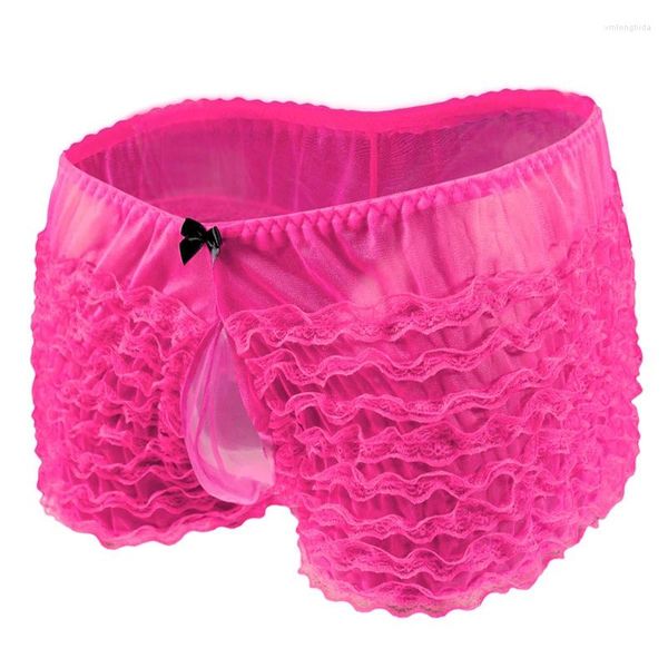 Cuecas sexy renda roupa interior ver embora calcinha gay pênis bainha transparente malha lingerie erótica pura boxershorts homens