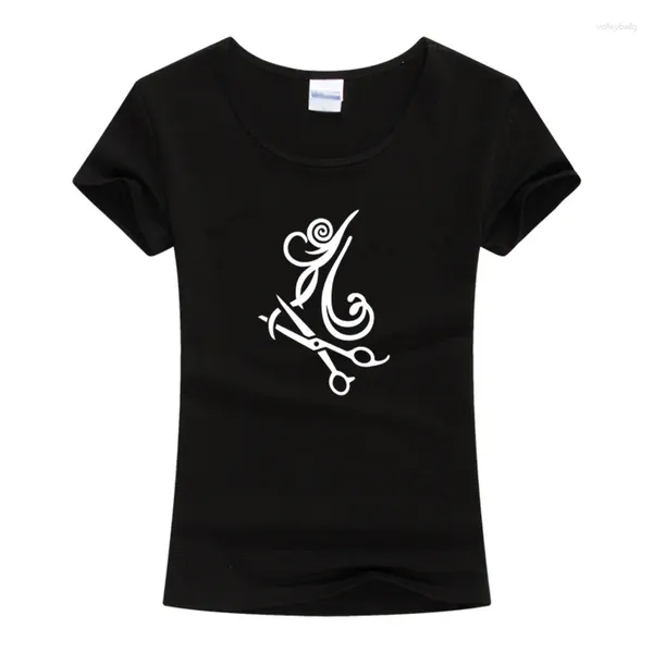 Mulheres camisetas Barbeiro Camisa Mulheres Verão Moda Manga Curta O-pescoço Algodão Casual Cabeleireiro T-shirt Meninas Mulher Tesoura Roupas Tops