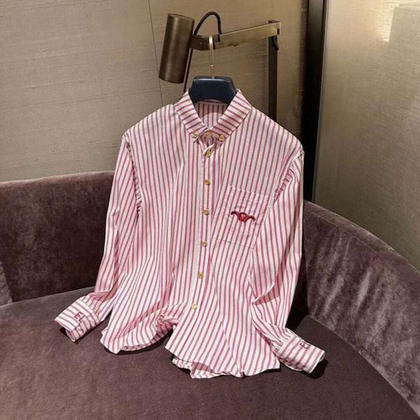 Весенняя женская рубашка, дизайнерские рубашки, женская модная блузка с вышивкой букв, розово-белый полосатый кардиган, пальто, топы, размер S-L