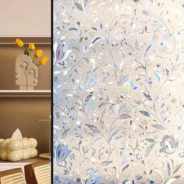 Adesivi per finestre 100CM Pellicola privacy Tulipano Modello floreale 3D Adesivo decorativo in vetro statico satinato opaco Adesivo decorativo per la casa con blocco UV