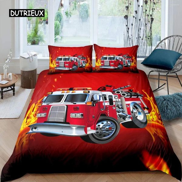 Комплекты постельного белья пожарный грузовик пододеяльник детский пожарный автомобиль автомобиль для мальчиков пожарная машина узор King Size одеяло