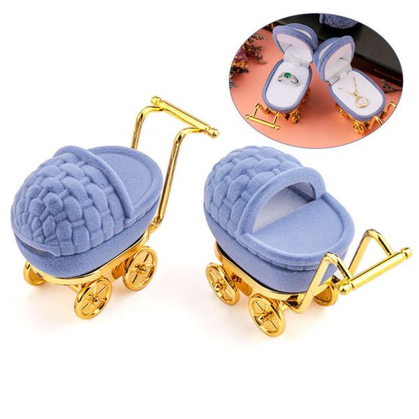 1 peça adorável carrinho de bebê veet jóias anel de casamento caixa de presente titular caso para brincos colares pulseiras exibição
