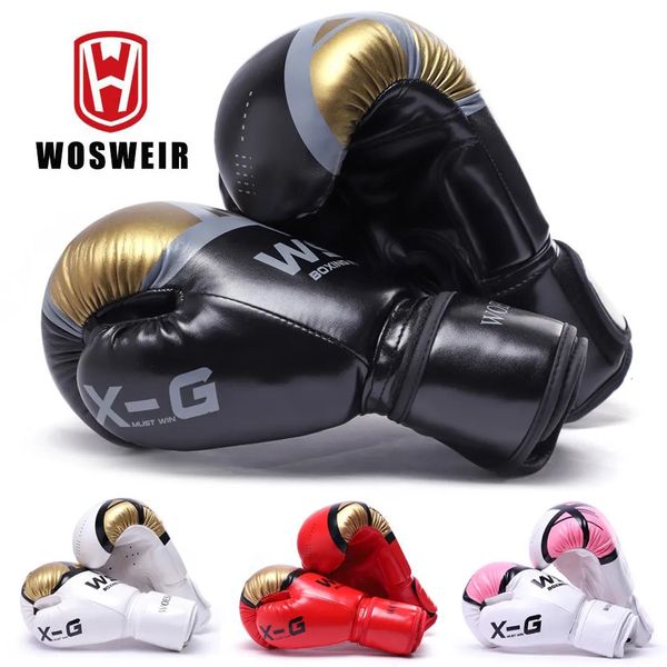 WOSWEIR Kick Boxing Luvas Homens Mulheres PU Karate Muay Thai Guantes De Boxeo Luta Livre MMA Sanda Treinamento Adultos Crianças Equipamentos 240318